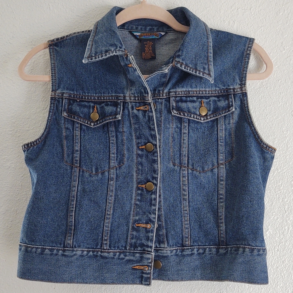 Shaver lake cropped sleeveless jean jacket vest